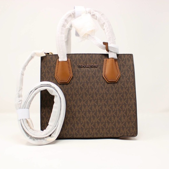 *NEW* Michael Kors Mercer Medium Logo Leather Accordion Crossbody Bag Brown